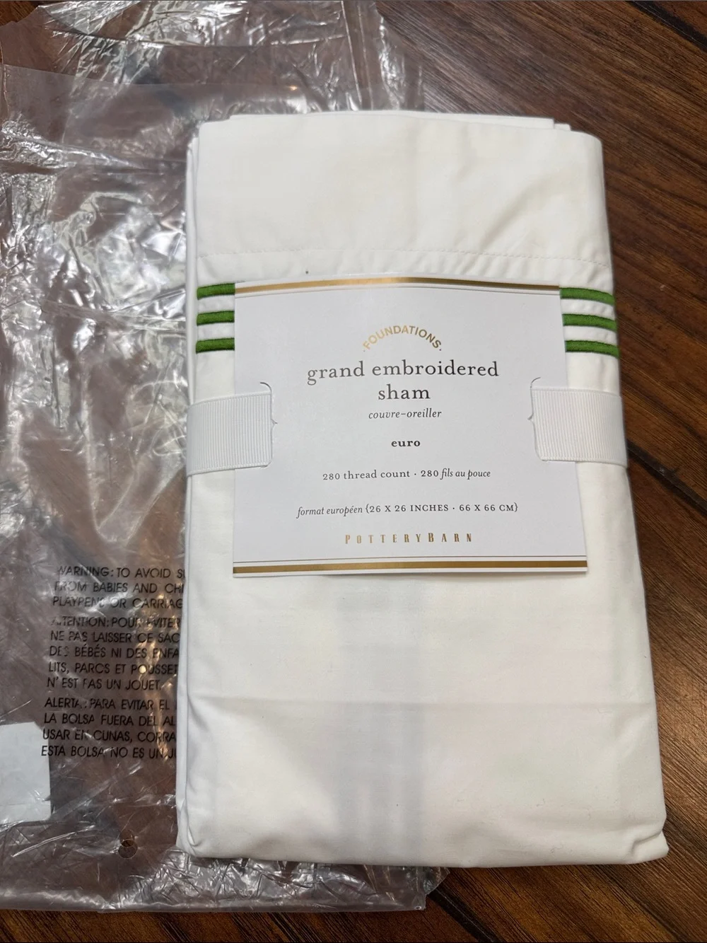 Pottery Barn Grand Embroidered Euro Sham White Green 26x26 New